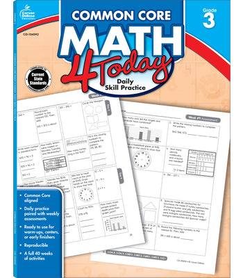Carson Dellosa Common Core Math 4 Today WorkbookReproducible 3rd Grade Math Workbook, Place Value, Geometry, Algebra Practice, Classroom or Homeschool Curriculum (96 pgs) (Common Core 4 Today)