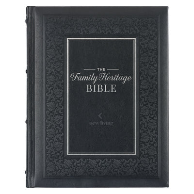 NLT Family Heritage Bible, Large Print Family Heirloom Devotional Bible for Study, New Living Translation Holy Bible Vegan Leather Hardcover, Additional Interactive Content, Black